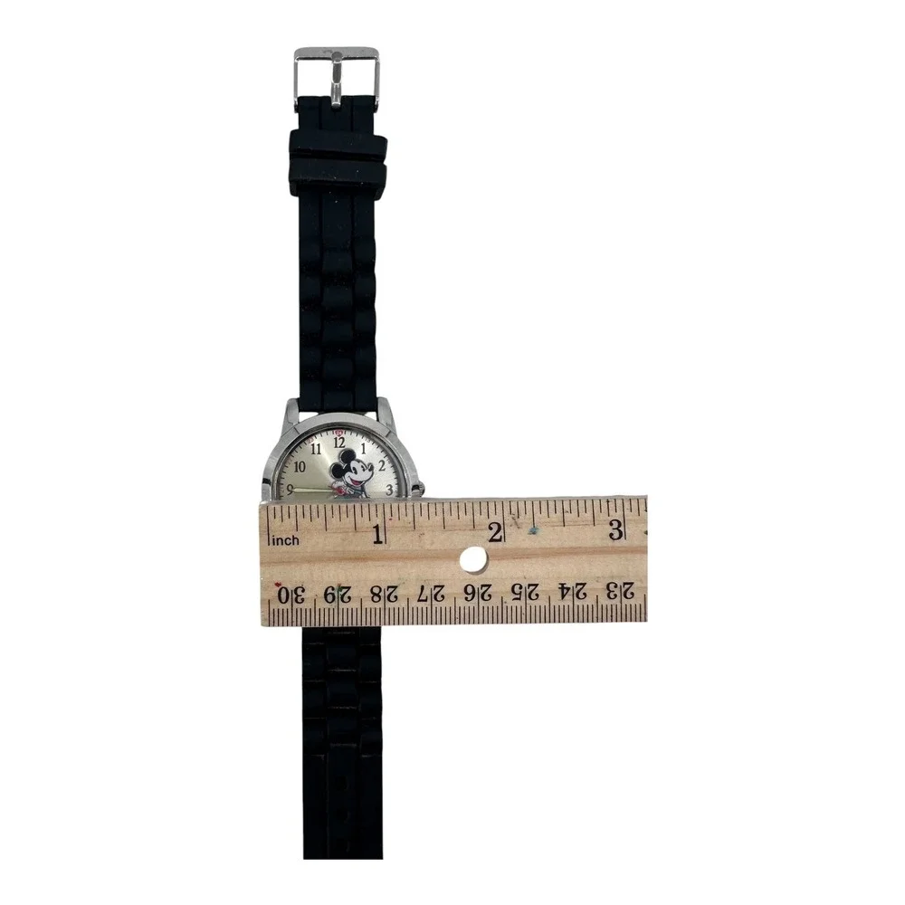 Disney Mickey Mouse Watch Accutime Heart Second Hand Black Band MK1111 Working